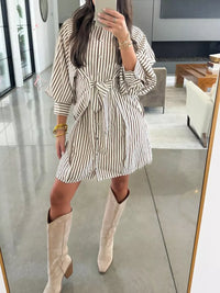 Striped Tie Waist Shirt Dress for Women – Stylish, Comfortable, and Flattering for Everyday Wear