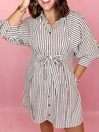 Striped Tie Waist Shirt Dress for Women – Stylish, Comfortable, and Flattering for Everyday Wear