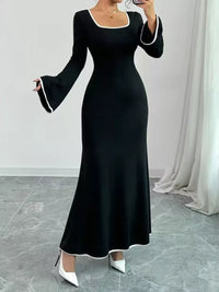 Square Neck Flare Sleeve Maxi Dress for Women – Elegant, Flattering Fit for Special Occasions