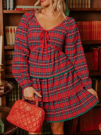 Plaid Print Ricrac Tiered Bubble Sleeve Mini Dress – Trendy, Flattering, and Stylish for Casual and Special Occasions