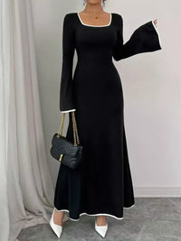 Square Neck Flare Sleeve Maxi Dress for Women – Elegant, Flattering Fit for Special Occasions
