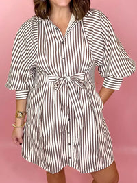 Striped Tie Waist Shirt Dress for Women – Stylish, Comfortable, and Flattering for Everyday Wear