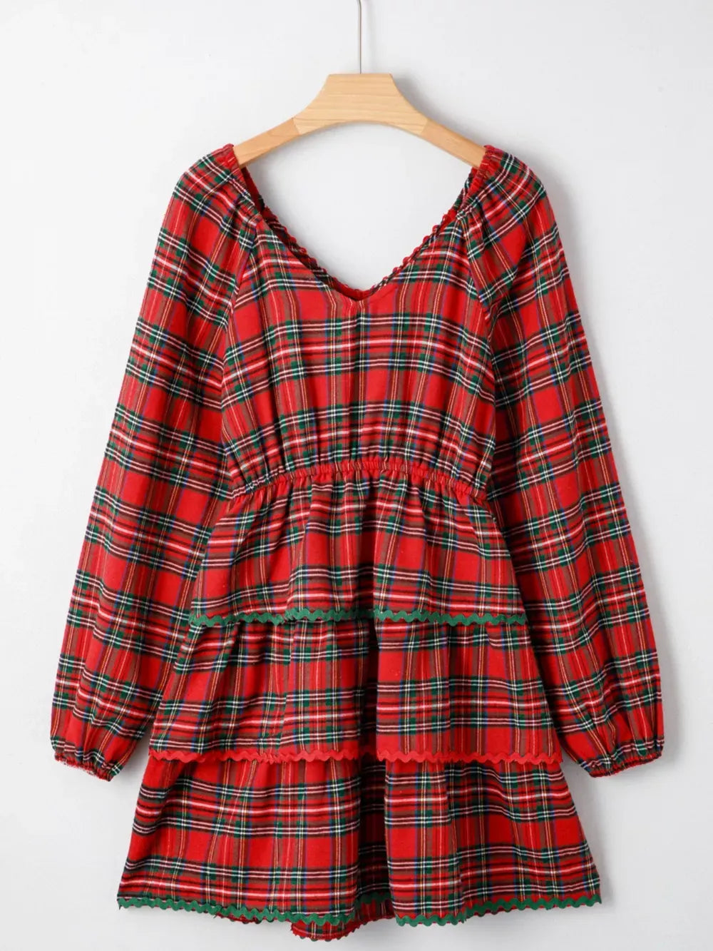 Plaid Print Ricrac Tiered Bubble Sleeve Mini Dress – Trendy, Flattering, and Stylish for Casual and Special Occasions