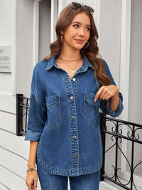 Vintage Wash Button-Down Denim Jacket for Women – Classic Style, Relaxed Fit, Versatile Outerwear