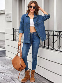 Vintage Wash Button-Down Denim Jacket for Women – Classic Style, Relaxed Fit, Versatile Outerwear