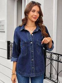 Vintage Wash Button-Down Denim Jacket for Women – Classic Style, Relaxed Fit, Versatile Outerwear