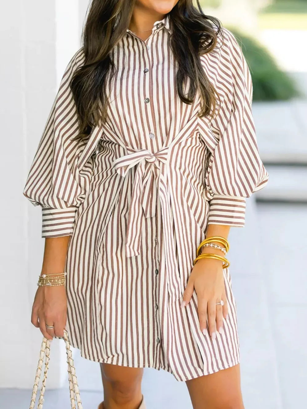 Striped Tie Waist Shirt Dress for Women – Stylish, Comfortable, and Flattering for Everyday Wear