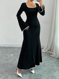 Square Neck Flare Sleeve Maxi Dress for Women – Elegant, Flattering Fit for Special Occasions