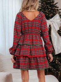 Plaid Print Ricrac Tiered Bubble Sleeve Mini Dress – Trendy, Flattering, and Stylish for Casual and Special Occasions