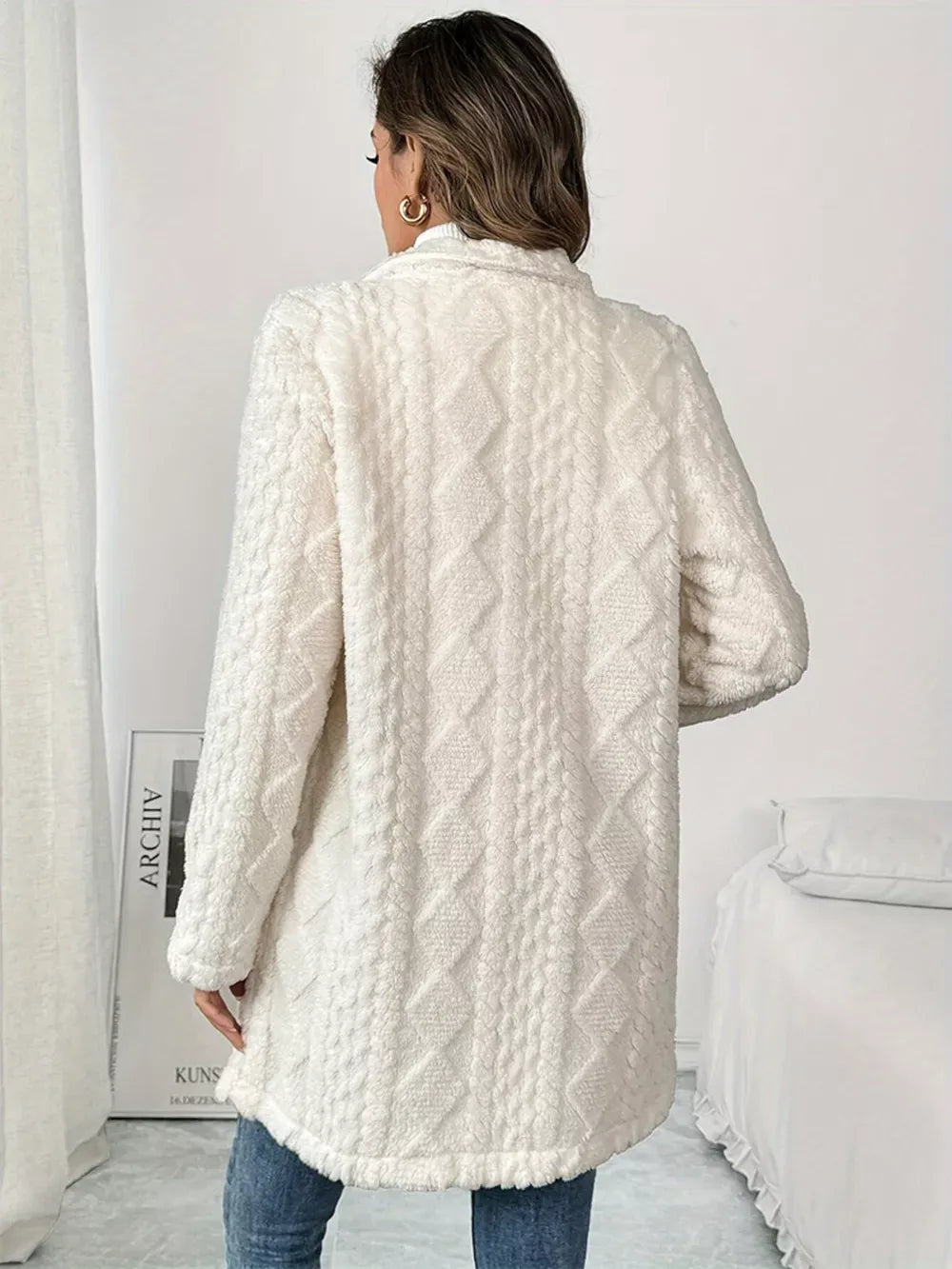 Fleece Double-Breasted Longline Coat for Women – Stylish, Warm Outerwear for Cold Weather