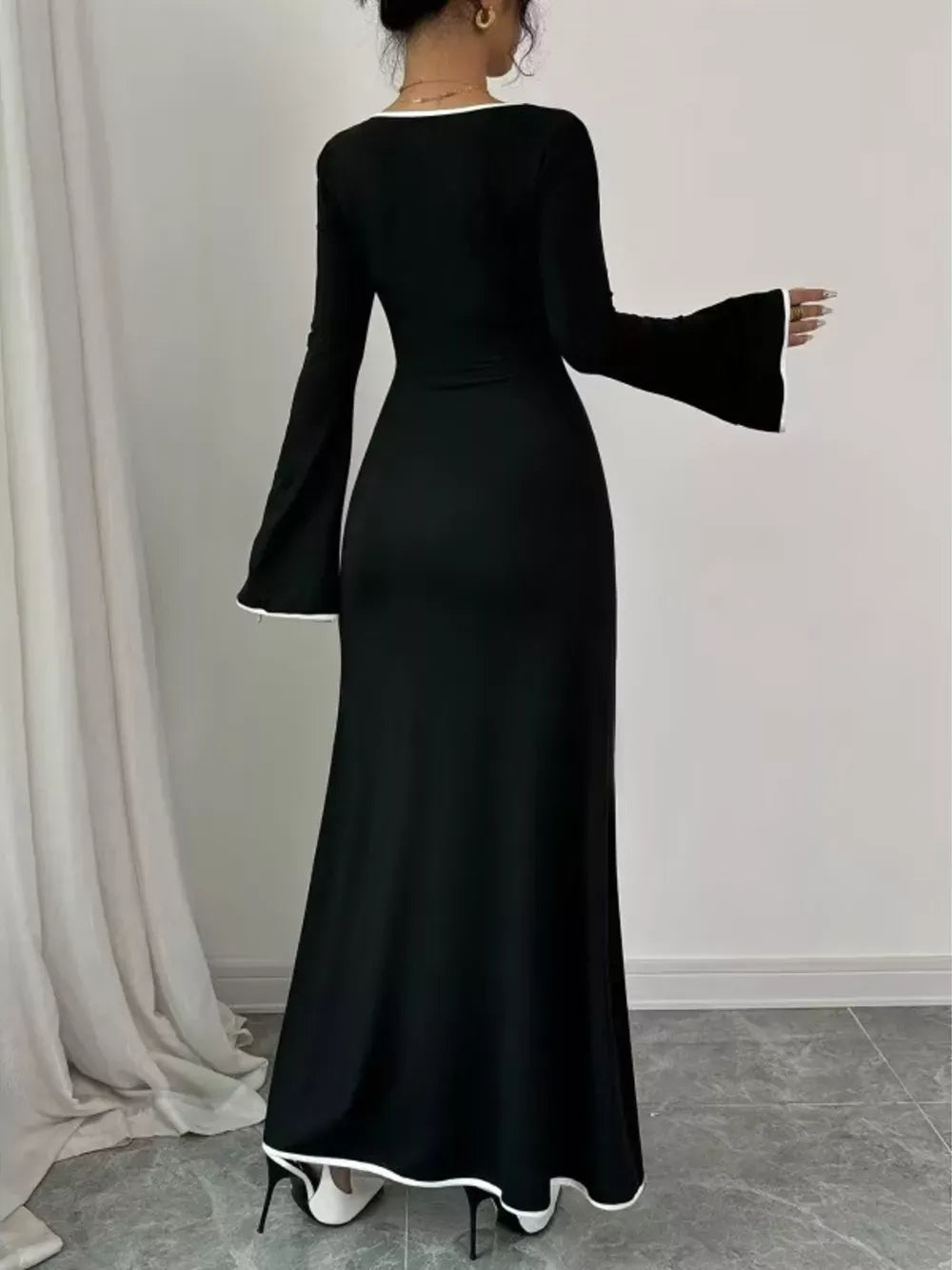 Square Neck Flare Sleeve Maxi Dress for Women – Elegant, Flattering Fit for Special Occasions