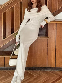 Off-Shoulder Textured Knit Maxi Dress for Women – Elegant, Comfortable, and Stylish for Any Occasion